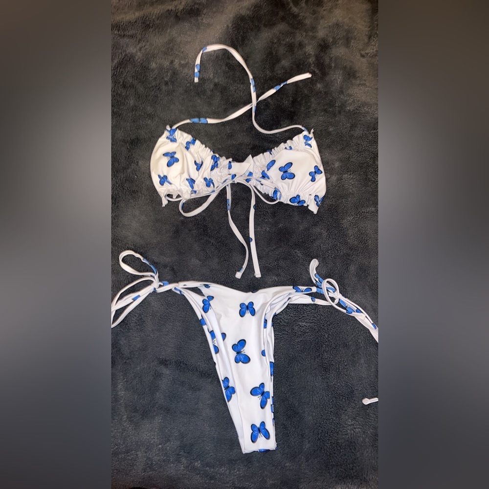 Butterfly Print Self-Tie Halter Bikini Swimsuit